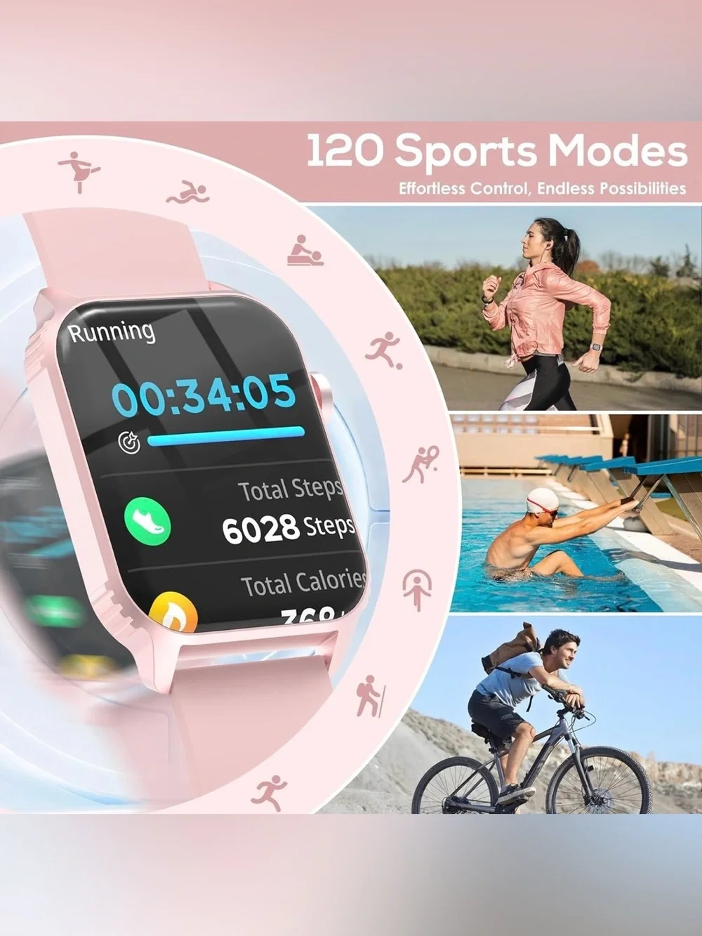 💗 NWT Pink Smart Fitness Watch with Heart Rate & Activity Tracking 💗
